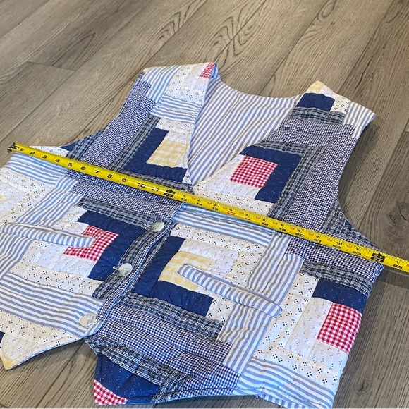 Vintage Patch Magic Quilted Reversible Vest Size XL Patchwork/Blue White Stripes - Picture 7 of 14